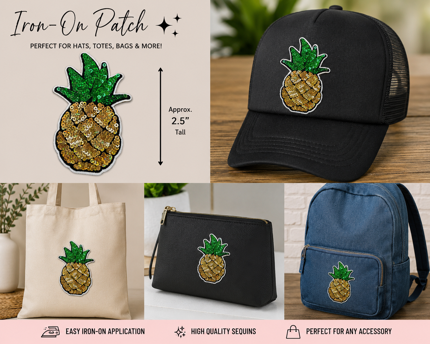 Sparkly Pineapple Iron On Patch