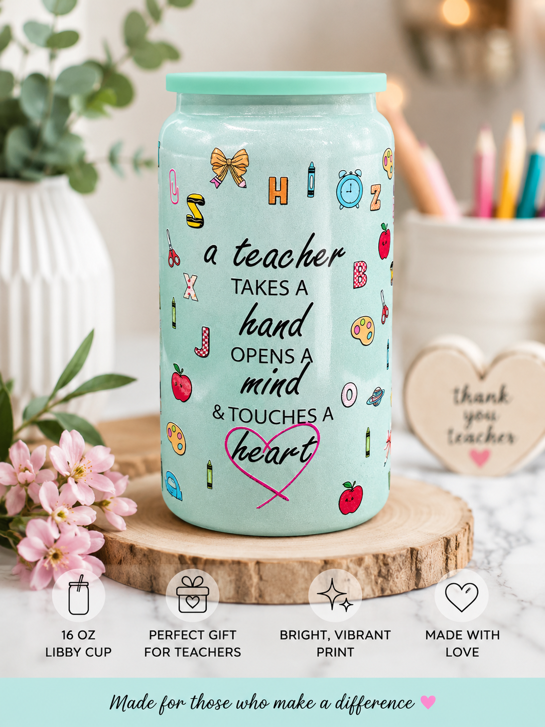 Teacher Takes a Hand Cup with Straw and Lid