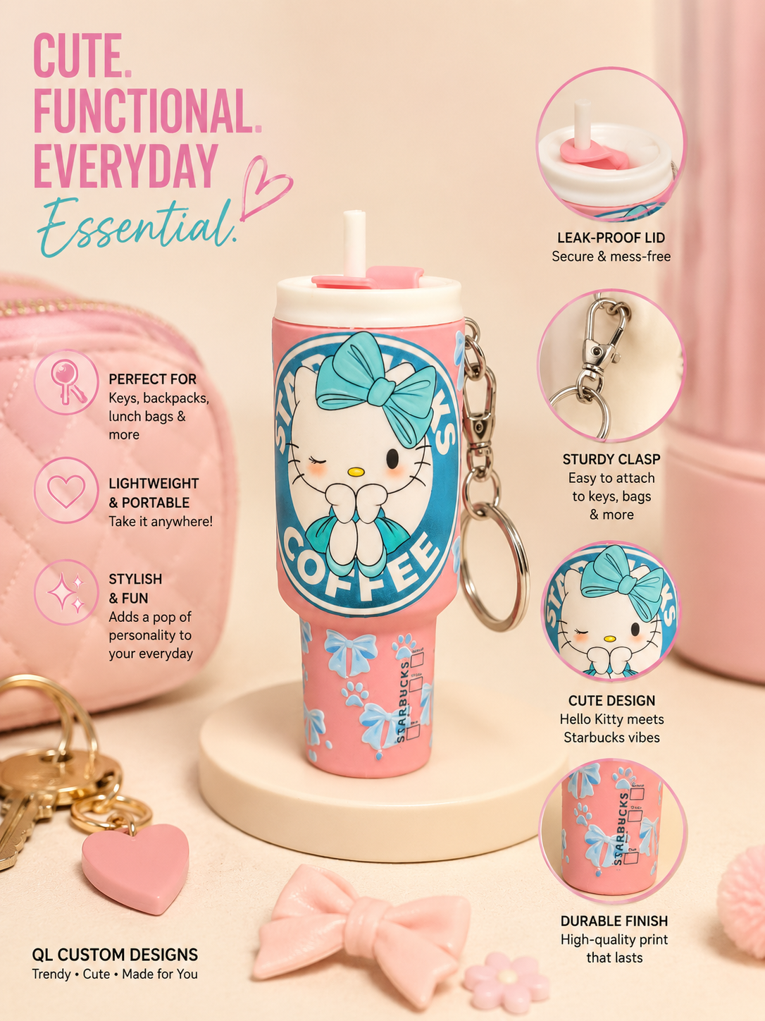 Kitty Pink Tumbler keychain