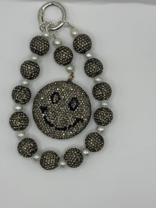 Black Happy Face Phone Charm