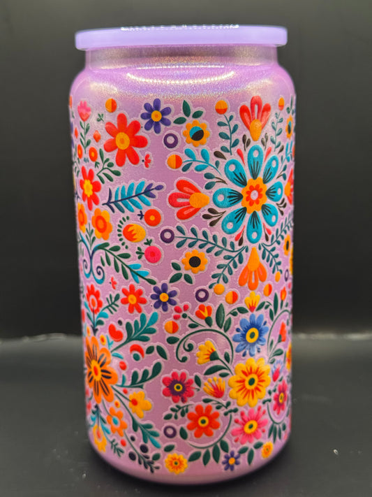 Embroidery Style Cup with Lid and Straw