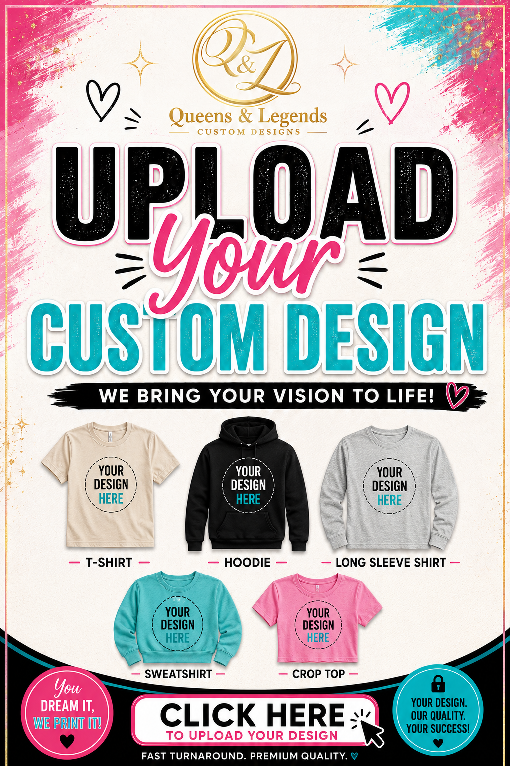 Custom Designs T-Shirt, Long Sleeves, Crop Tops, Hoodies, Sweatshirts