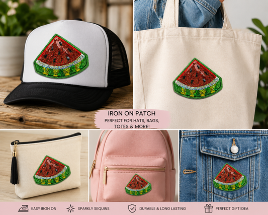 Sparkly Watermelon Wedge Iron On Patch