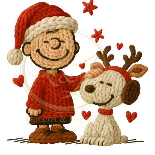 CHARLIE AND SNOOPY CHRISTMAS FAUX YARN DTF PRINT