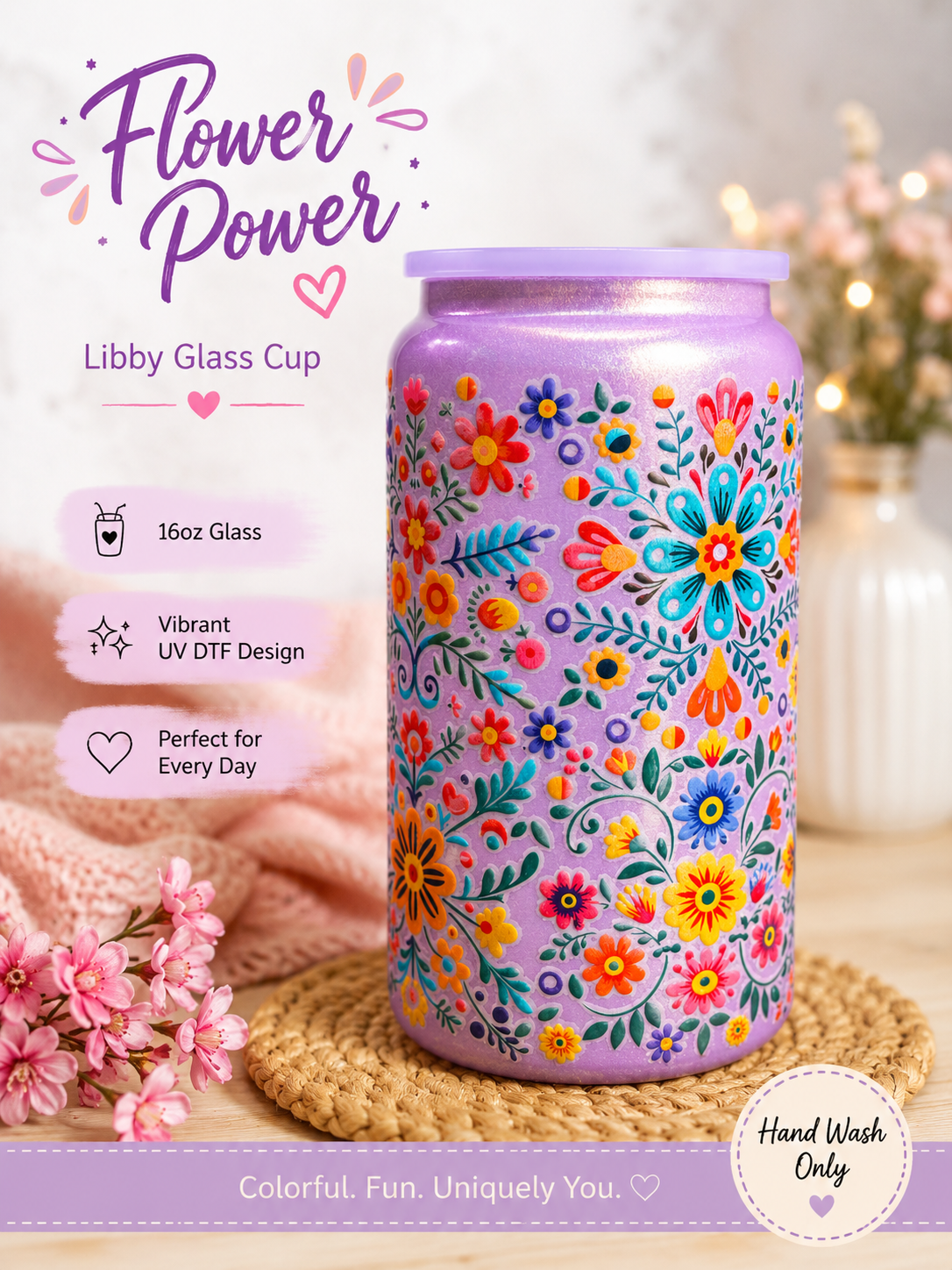 Embroidery Style Cup with Lid and Straw