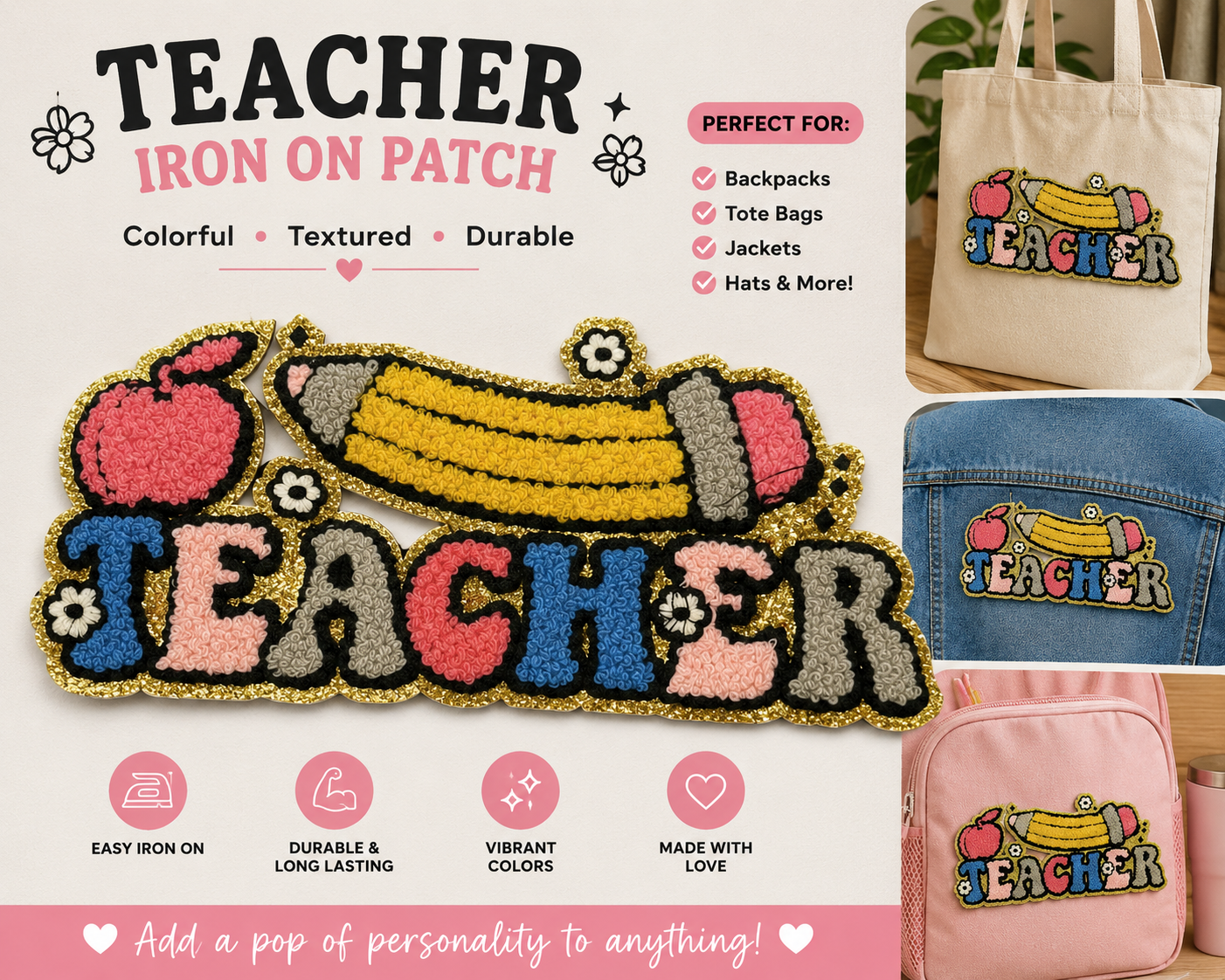 Teacher Chenille Iron on Patch