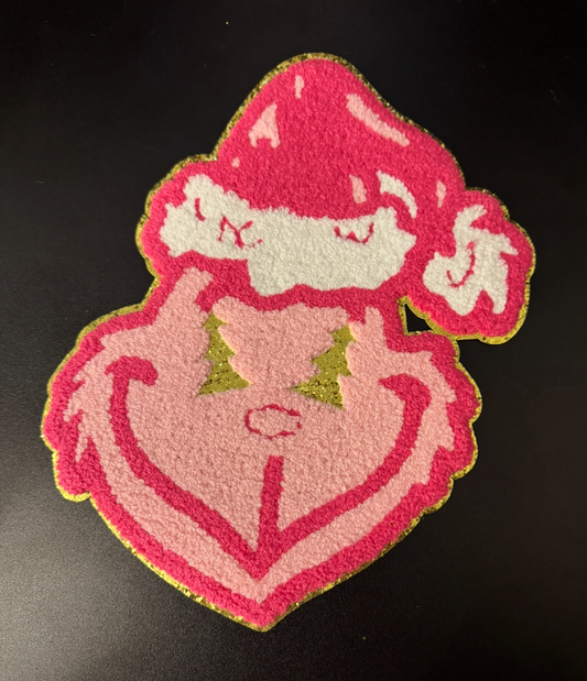 Pink Grinch Chenille iron on Patch