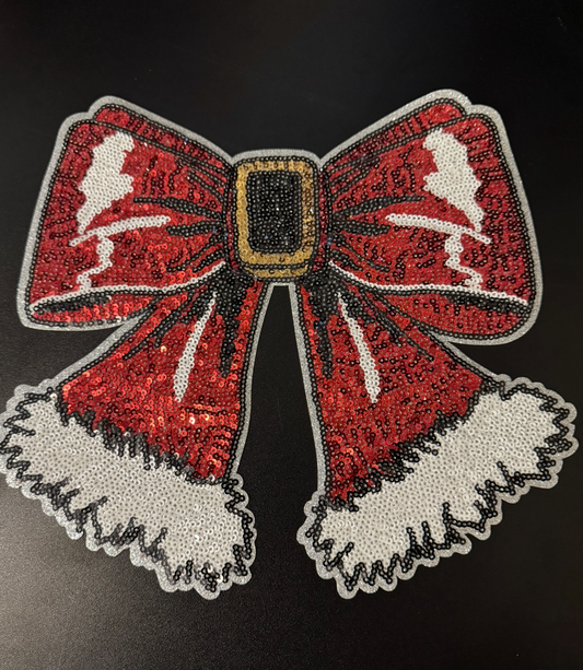Red Santa Bow Iron on Patch