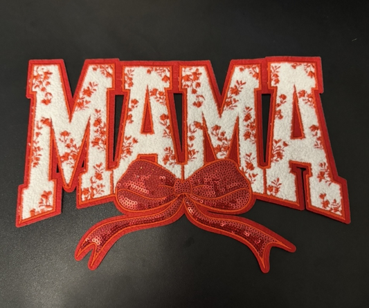 Red Mama Iron On Chenille Patch